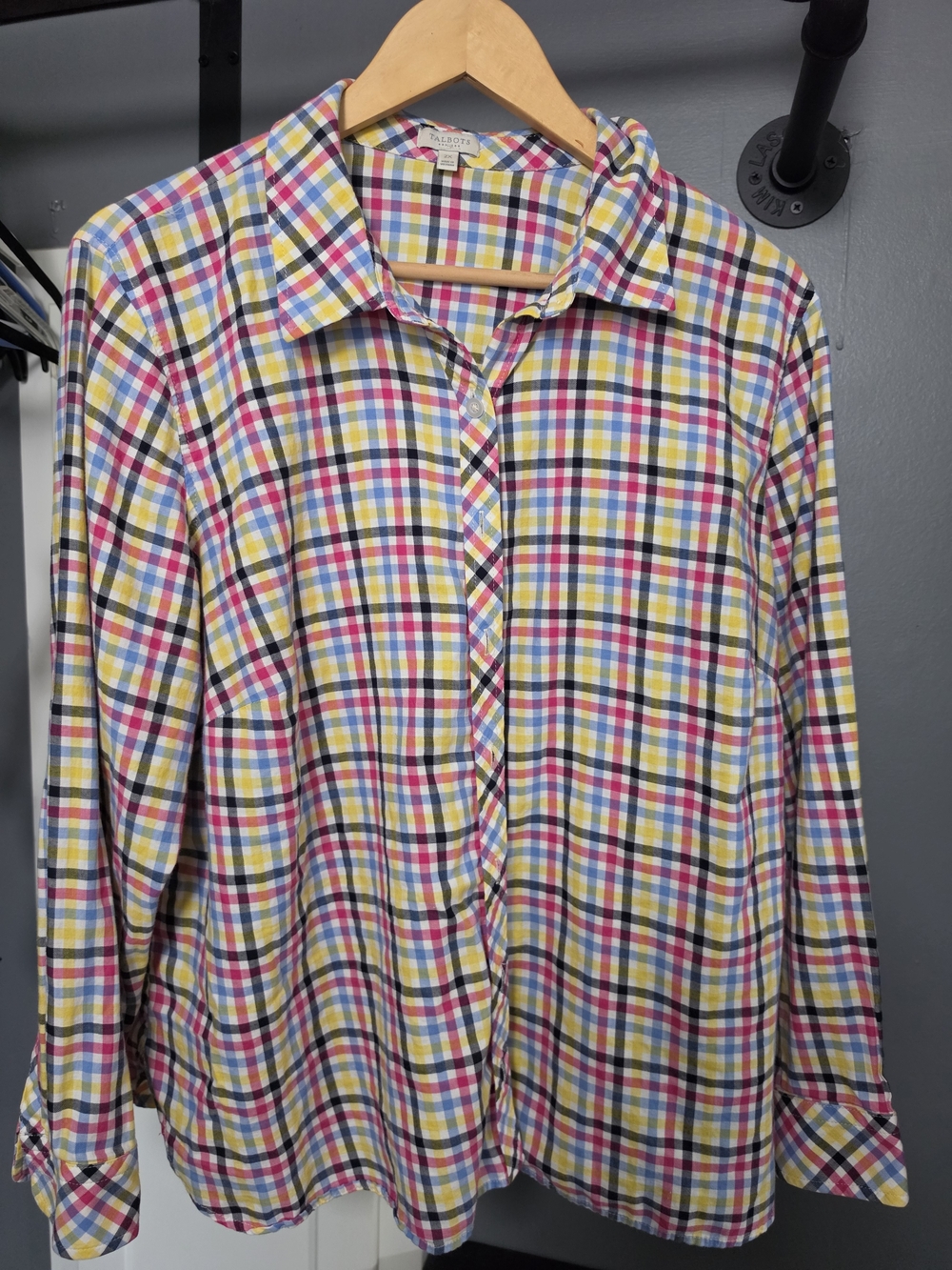 Talbots Yellow Multi-Color Plaid Button-Down Shirt